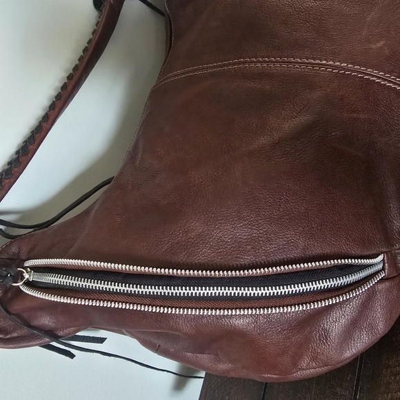 Borse In Pelle Brown Genuine Leather Hobo Crescent Shoulder Bag Fringe Italy - Picture 7 of 16